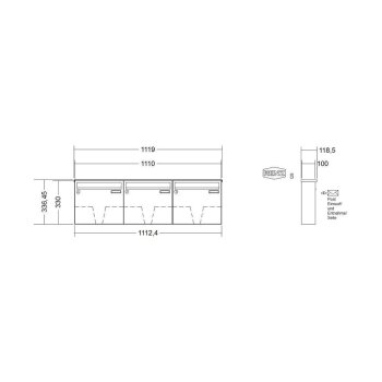 RENZ Basic B Briefkastenanlage Aufputz in V4A Edelstahl 3-fach
