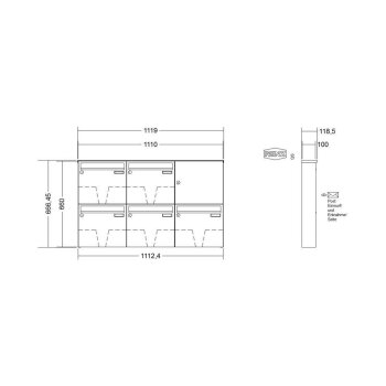 RENZ Basic B Briefkastenanlage Aufputz in V4A Edelstahl 5-fach