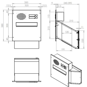XXL Mauerdurchwurf Briefkasten mit Sprechsieb - Tiefe 23-38 cm - D-241