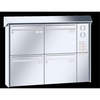 RENZ Prisma Aufputzbriefkastenanlage in V4A Edelstahl mit Sprechsieb 4-fach