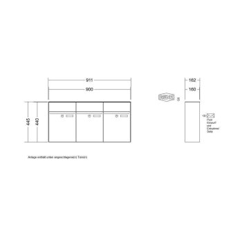 RENZ Plan Aufputzbriefkastenanlage in V4A Edelstahl 3-fach
