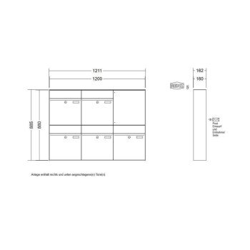 RENZ Plan Aufputzbriefkastenanlage in V4A Edelstahl 5-fach