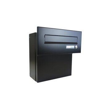Mauerdurchwurf Briefkasten in RAL 9005 mit Klingel - T: 18-27 cm - F-04