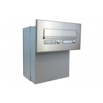 Edelstahl Mauerdurchwurf Briefkasten mit 2 Klingeltaster - T: 18-27 cm - F-046