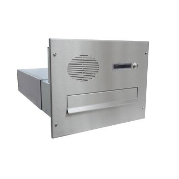 Edelstahl Mauerdurchwurf Briefkasten mit Sprechsieb - T: 39-62 cm- B-042