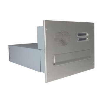 Edelstahl Mauerdurchwurf Briefkasten mit Sprechsieb und 2 Tastern - T: 39-62 cm- B-042