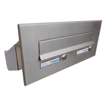 Edelstahl Mauerdurchwurf Briefkasten mit 2 Tastern - T: 23-38 cm - D-041