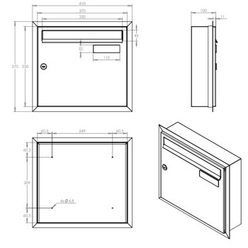 A-01 Edelstahl Unterputz Briefkasten mit Namensschild
