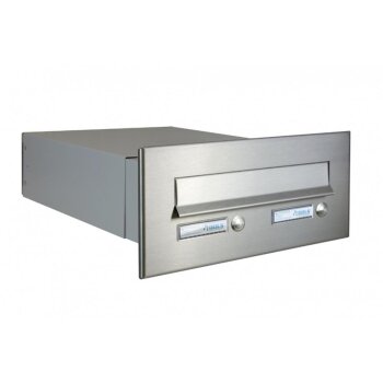Edelstahl Mauerdurchwurf Briefkasten mit 2 Tastern - T: 39-62 cm- B-042