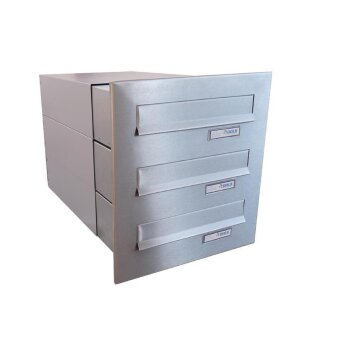 3er Edelstahl Mauerdurchwurf Briefkastenanlage - T: 39-62 cm- B-042