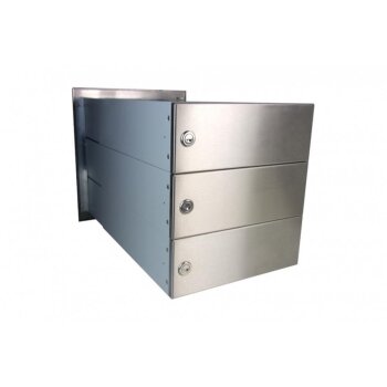 3er Edelstahl Mauerdurchwurf Briefkastenanlage - T: 39-62 cm- B-042