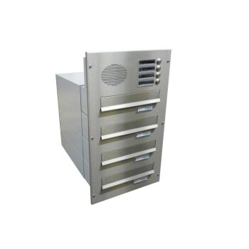 4er Edelstahl Mauerdurchwurf Briefkastenanlage mit Sprechsieb - T: 39-62 cm- B-042
