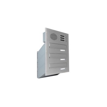 3er Edelstahl Mauerdurchwurf Briefkastenanlage mit Sprechsieb - T: 23-38 cm - D-041