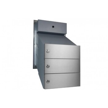 3er Edelstahl Mauerdurchwurf Briefkastenanlage mit Sprechsieb - T: 23-38 cm - D-041