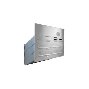 5er Edelstahl Mauerdurchwurf Briefkastenanlage mit Sprechsieb - T: 23-38 cm - D-041