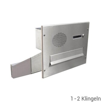 Edelstahl Mauerdurchwurf Briefkasten mit Sprechsieb & 2 Tastern - T: 33-50 cm - D-042