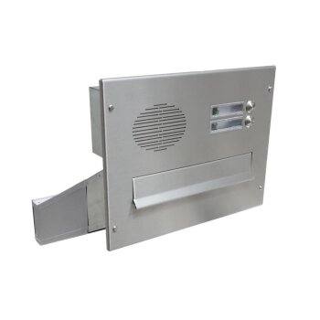Edelstahl Mauerdurchwurf Briefkasten mit Sprechsieb & 2 Tastern - T: 33-50 cm - D-042
