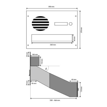 Edelstahl Mauerdurchwurf Briefkasten mit Sprechsieb & 2 Tastern - T: 33-50 cm - D-042