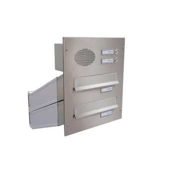 2er Edelstahl Mauerdurchwurf Briefkastenanlage mit Sprechsieb - T: 33-50 cm - D-042