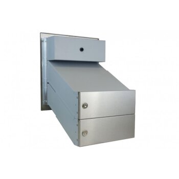 2er Edelstahl Mauerdurchwurf Briefkastenanlage mit Sprechsieb - T: 33-50 cm - D-042