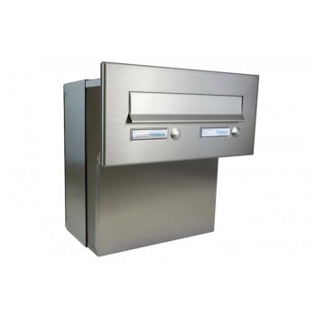 Mauerdurchwurf Briefkasten komplett aus Edelstahl mit 2 Tastern - T: 18-27 cm - F-04