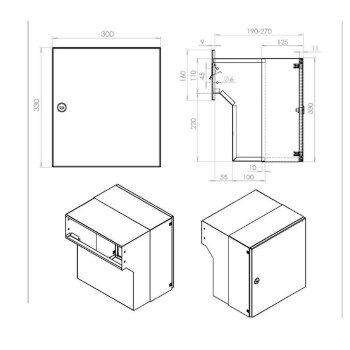 Mauerdurchwurf Briefkasten komplett aus Edelstahl mit 2 Tastern - T: 18-27 cm - F-04