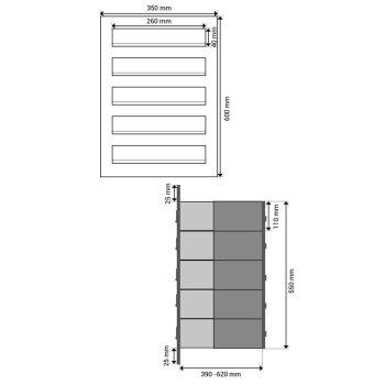5er Edelstahl Mauerdurchwurf Briefkastenanlage - T: 39-62 cm- B-042