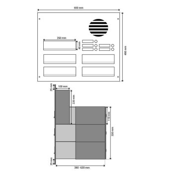 5er Edelstahl Mauerdurchwurf Briefkastenanlage mit Sprechsieb - T: 39-62 cm- B-042