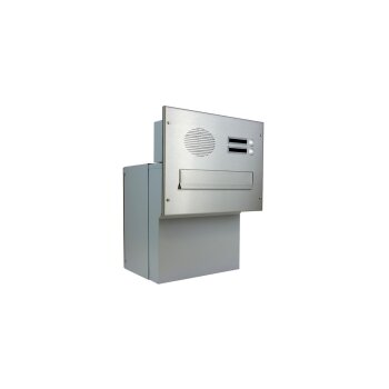 XXL Edelstahl Mauerdurchwurf Briefkasten mit Sprechsieb und 2 Tastern - T: 27-40,5 cm - F-042
