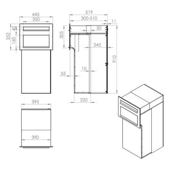 F-05-B XXL Durchwurf Paket-Briefkasten in RAL (30-51 cm Tiefe)