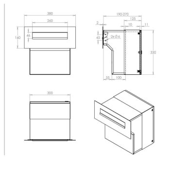 FLAT Design Durchwurfbriefkasten - Tiefe 19-40 cm