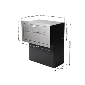 MILA Durchwurfpaketbriefkasten für Zaun und Mauer in...
