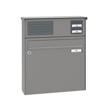RENZ Basic B Briefkastenanlage Aufputz mit Sprechfeld in RAL 9016 mit 2ten Namensschild & Soft Close