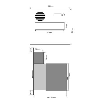 XXL Edelstahl Mauerdurchwurf Briefkasten mit 2 Tastern mit Sprechfeld - T: 39-62 cm - B-242