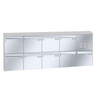 LEABOX Aufputzbriefkasten mit Schrägdach & Sprechfeld in V2A Edelstahl - LEA20 (1-12-fach)