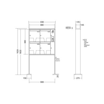 RENZ RS2000 freistehende Briefkastenanlage mit Sprechanlage 4-fach