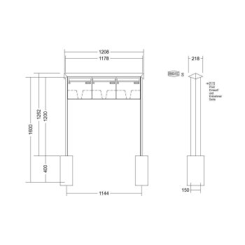 RENZ Prisma freistehende Briefkastenanlage 3-fach