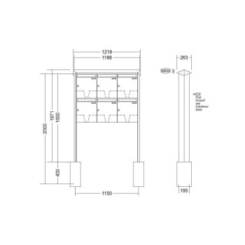 RENZ Prisma freistehende Briefkastenanlage 6-fach