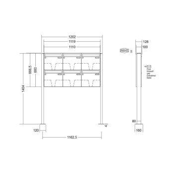 RENZ Basic B freistehende Briefkastenanlage 6-fach