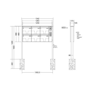 RENZ Basic B freistehende Briefkastenanlage mit Sprechfeld 6-fach