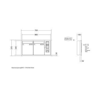 RENZ Eckrahmen Unterputz Briefkastenanlage mit Sprechsieb 2-fach