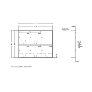 RENZ Schattenfuge Unterputz Briefkastenanlage 5-fach