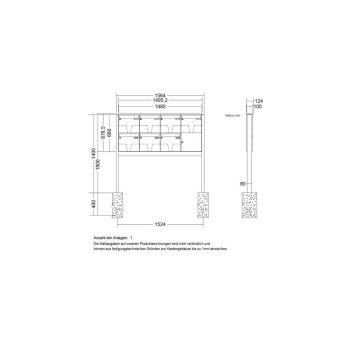 LEABOX 7er freistehende Briefkastenanlage in V2A Edelstahl (einbetonieren) - LEA3