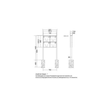 LEABOX 4er freistehende Briefkastenanlage in RAL 7016 (einbetonieren) - LEA3