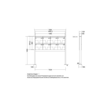 LEABOX 8er freistehende Briefkastenanlage in RAL 7016 (Fußplatten) - LEA3