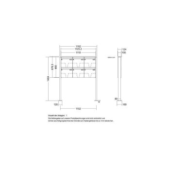 LEABOX 6er freistehende Briefkastenanlage in RAL 9016 (Fußplatten) - LEA3