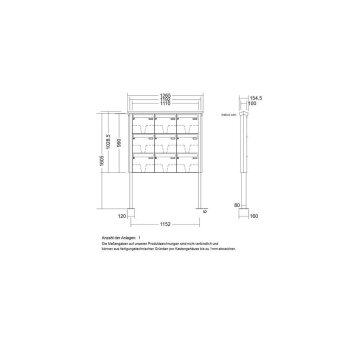 LEABOX 9er freistehende Briefkastenanlage in V2A Edelstahl (Fußplatten) - LEA2