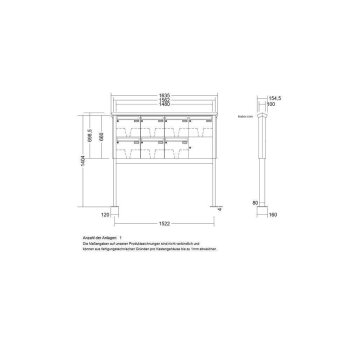 LEABOX 7er freistehende Briefkastenanlage in RAL 7016 (Fußplatten) - LEA20