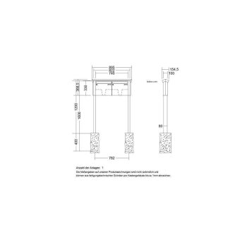 LEABOX 2er freistehende Briefkastenanlage in RAL 9005 (einbetonieren) - LEA20