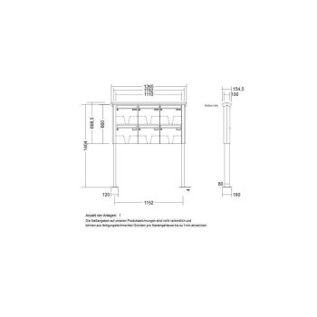 LEABOX 6er freistehende Briefkastenanlage in RAL 9005 (Fußplatten) - LEA20